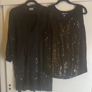 Chico's Black Sequin Ensemble Bundle, tank & tunic size 2, 2.5 Chicos sizing